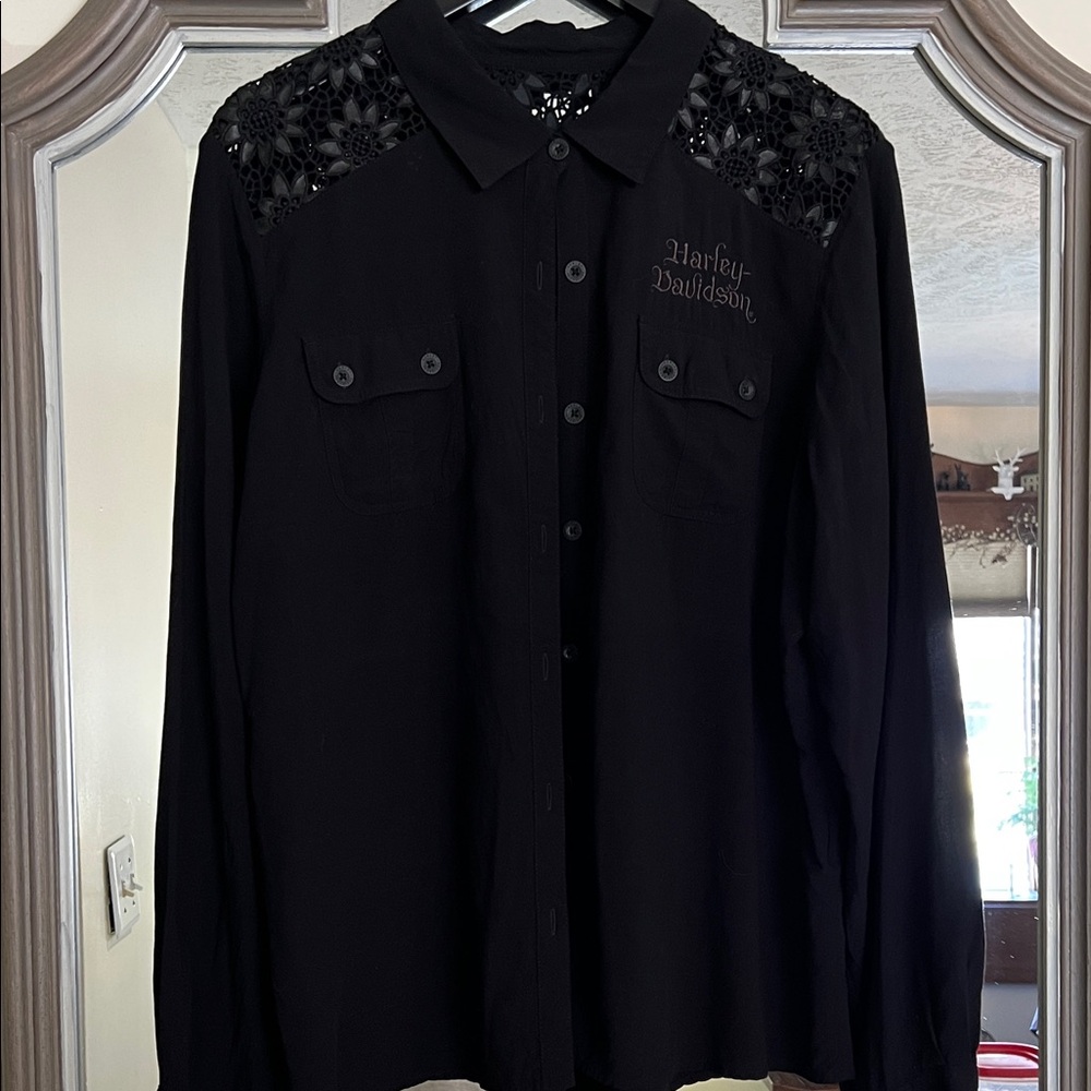 Harley-Davidson Black Lace Shoulder Shirt